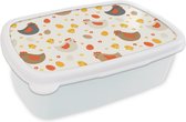 Broodtrommel Wit - Lunchbox - Brooddoos - Kip - Eieren - Patroon - 18x12x6 cm - Volwassenen
