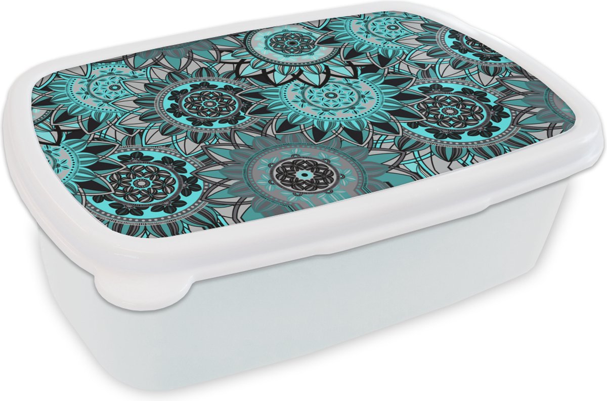 Broodtrommel Wit - Lunchbox - Brooddoos - Mandala - Bloemen - Design - 18x12x6 cm - Volwassenen