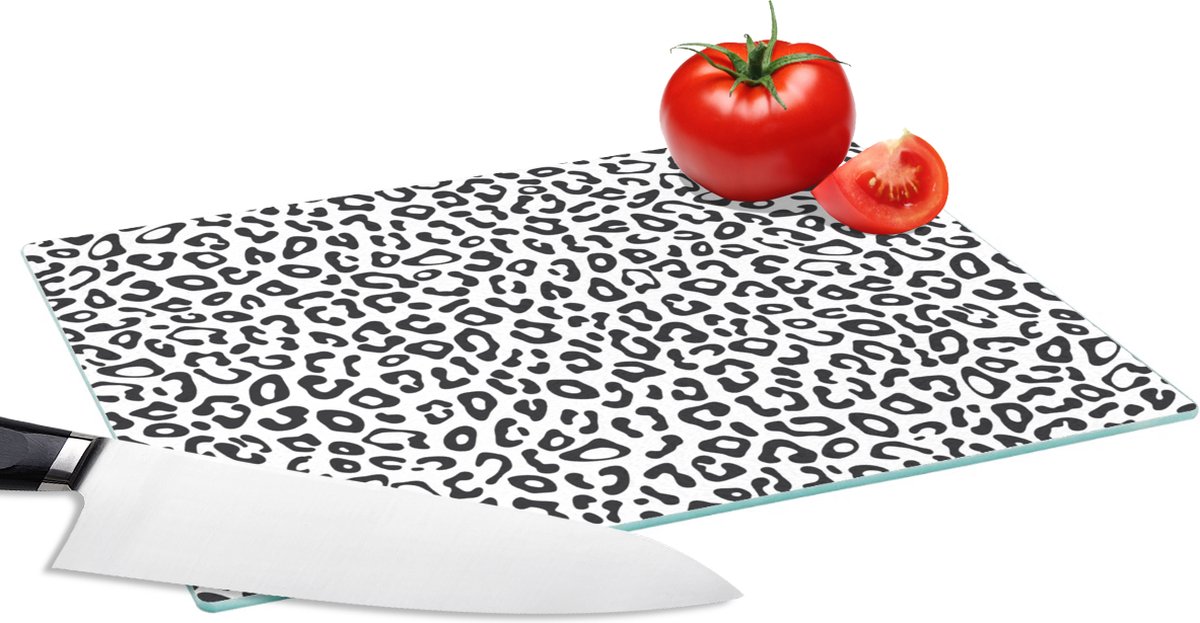 Glazen Snijplank - 28x20 - Design - Panterprint - Zwart - Wit - Patronen - Snijplanken Glas