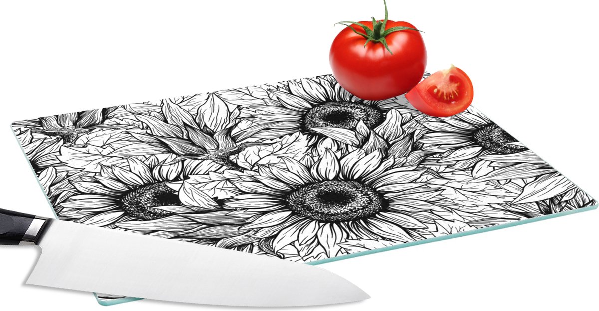 Glazen Snijplank - 28x20 - Bloemen - Zonnebloem - Patroon - Snijplanken Glas