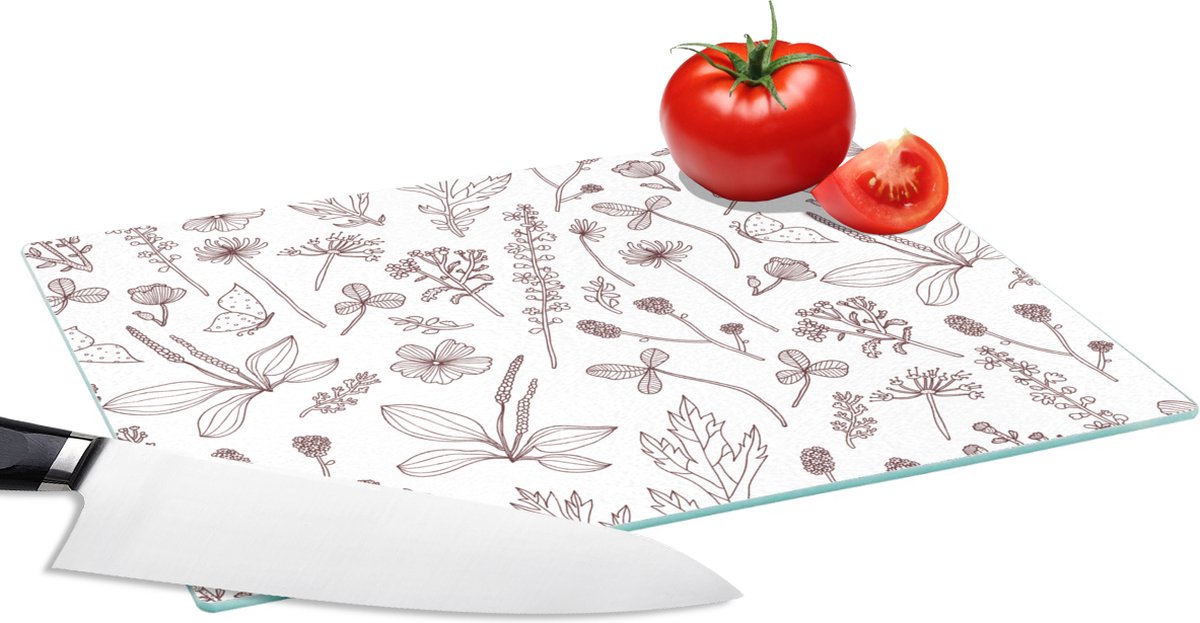 Glazen Snijplank - 28x20 - Planten - Patroon - Bloemen - Snijplanken Glas