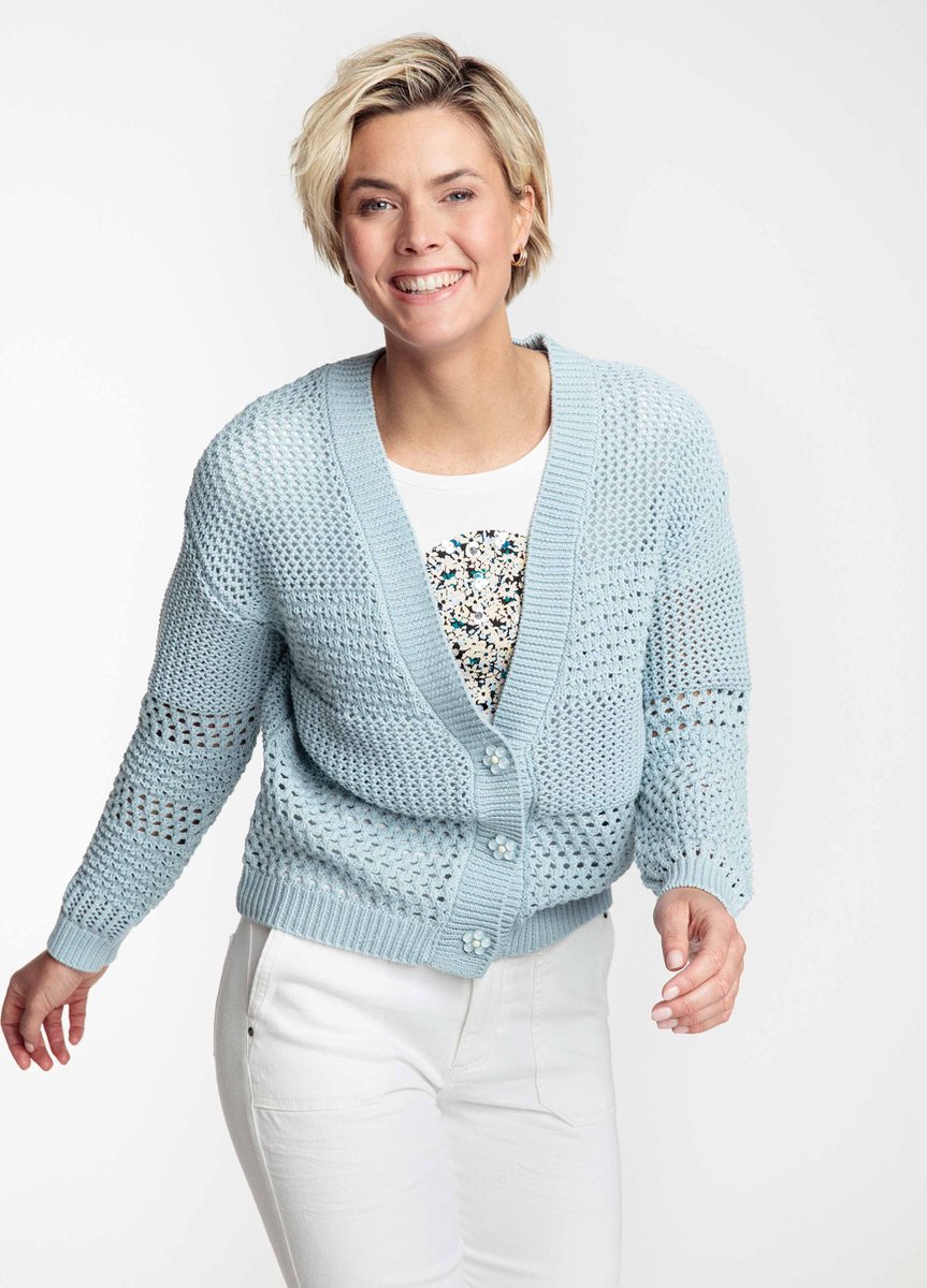 GRECERELLE Gebreid vest voor dames, met knopen en V-hals, lichte en zomerse cardigan voor dames, elegant met kant, 02, wit, XXL