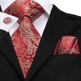 Luxe Rode Paisley stropdas met pochet en manchetknopen