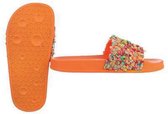 Kinder  (bad) slippers met gekleurde glitters oranje 35 (valt klein bestel 1 maat groter)