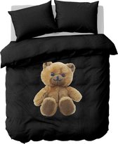 Y-NOT - Cool Teddy Black - Dekbedovertrek - Katoensatijn - Eenpersoons - 140x200/220 cm - Zwart