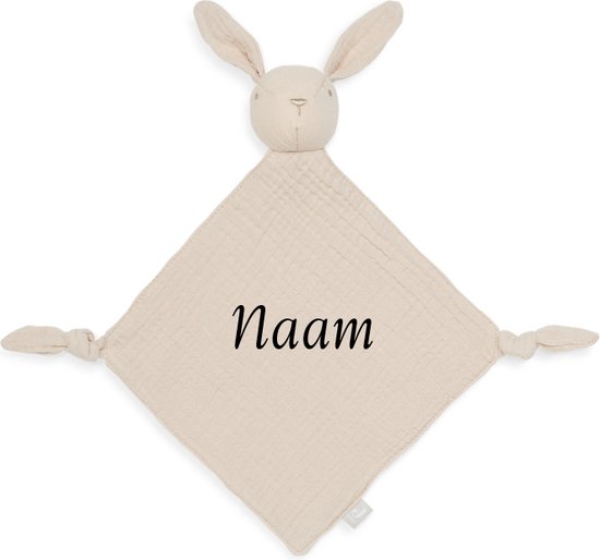Product: Jollein Speendoekje Bunny Ears Nougat met naam - knuffeldoekje konijn met geborduurde naam - gepersonaliseerd kraamcadeautje, van het merk Jollein