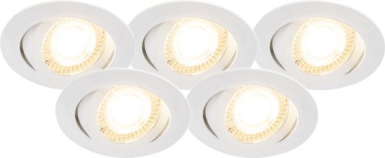 QAZQA mio - Moderne Dimbare LED Inbouwspot met Dimmer - 5 stuks - L 0 mm - Wit - Woonkamer | Slaapkamer | Keuken