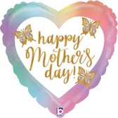 Folieballon Happy Mothers Day (hart met vlinders)