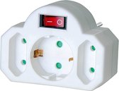 Stopcontact splitter | Verloopstekker 3 voudig (1 x Randaarde Stekker / 2 x Euro Wit) | Wit | Horizontaal | Met schakelaar | Met Randaarde | Kinderbeveiliging | Stekkers | Verdeelstekker | St