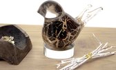 Urn - Vogel Urn - Glazen Urn - Mini Urn Vogel Zwart met bladgoud