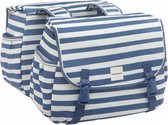 dubbele fietstas Joli 34 liter gestreept blauw/wit