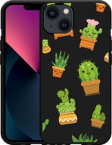 Geschikt voor Apple iPhone 13 Hoesje Zwart Happy Cactus - Designed by Cazy