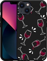 Geschikt voor Apple iPhone 13 Hoesje Zwart Wine not? - Designed by Cazy