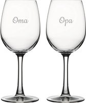 Gegraveerde witte wijnglas 36cl Opa & Oma