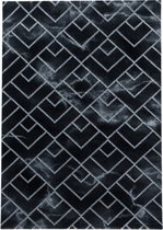 Laagpolig design vloerkleed Woonkamer vloerkleed Dark Marble Pattern Silver Diamond Lines