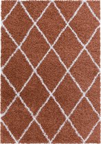 Tapis de salon Shaggy Motif de diamant Poil souple couleur Terra