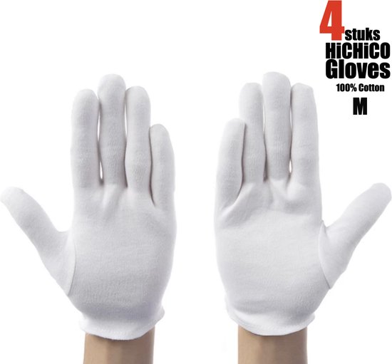 Witte katoenen Handschoen – Gloves Soft 100% Cotton Gloves Coin Jewelry Silver Inspection Gloves Stretchable Lining Glove - Handschoenen - Handschoenen Cotton Maat M 4Stuks/2Pairs      M       HiCHiCO
