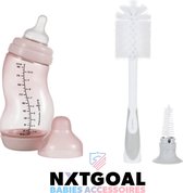 Difrax BabyPakket Fles 310 ml – Anti-Colic – Wide - Roze & Flessenborstel 2 in 1 Deluxe