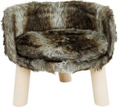 Dierenpoef - Ø 35,5 x 30 cm - Faux fur mand op blanke houten pootjes - dierenmand - voor katten - kat bed