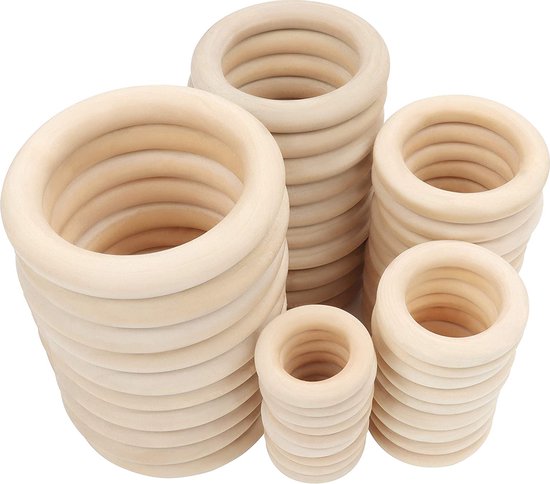 Houten Ringen | Set van 50 stuks | 6,5 CM | Hobby | DIY | Diverse Maten | Doe het zelf | Ringen | Kralen | Macramé | Plantenhanger | Wandkleed