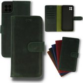 Samsung Galaxy A22 5G Hoesje Groen - Handgemaakt Echt Lederen Portemonnee Book Case