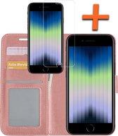 Hoesje Geschikt voor iPhone SE 2022 Hoes Bookcase Flipcase Book Cover Met Screenprotector - Hoes Geschikt voor iPhone SE (2022) Hoesje Book Case - Rosé goud
