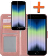 iPhone SE 2022 Hoesje Bookcase Met Screenprotector - iPhone SE 2022 Screenprotector - iPhone SE 2022 Book Case Met Screenprotector rose Goud