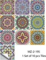 Tegelstickers in Multi Color tinten 10 stuks met verschillend motief 15 x 15 cm
