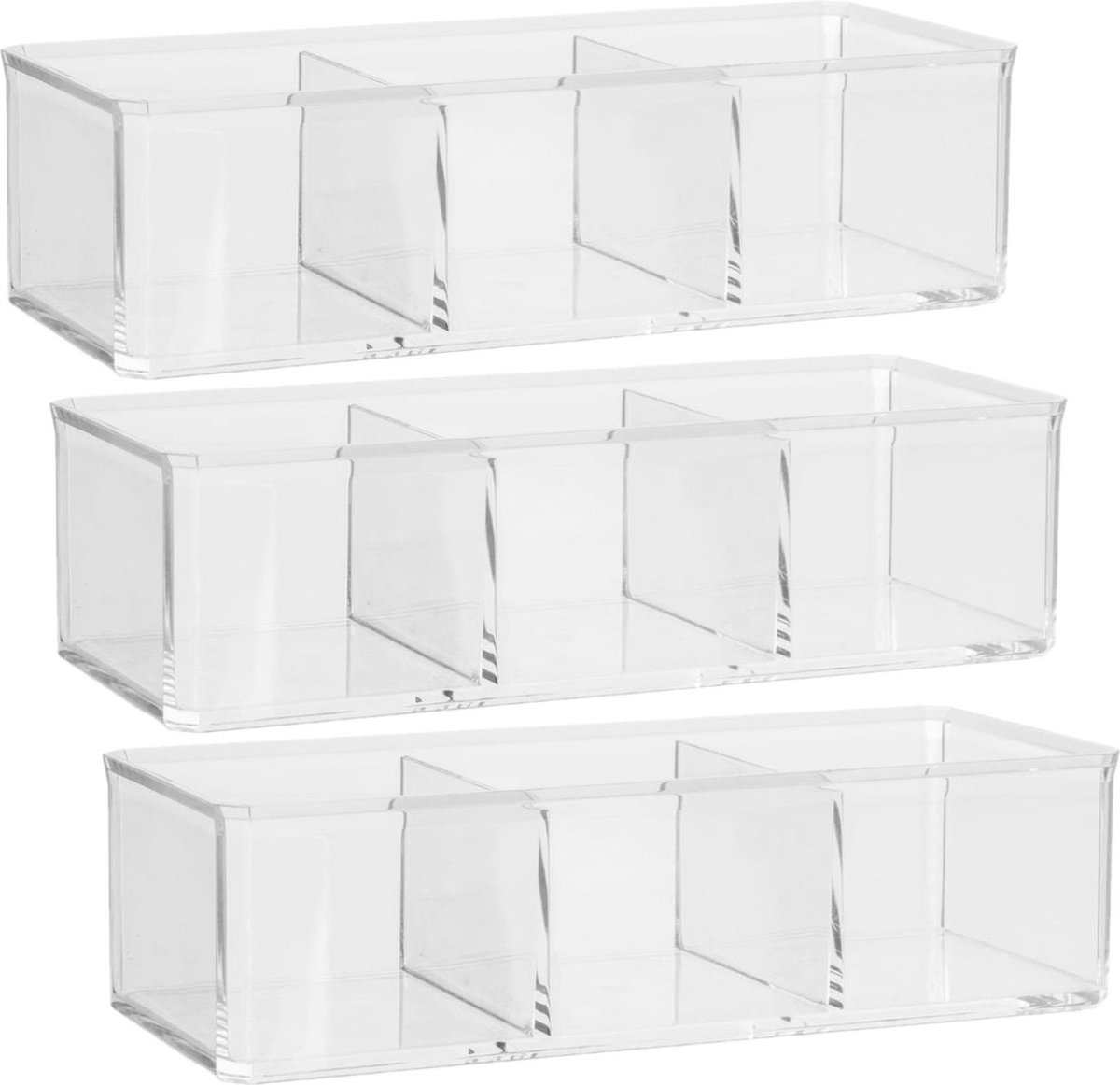 Goedkoopste Set van 3x stuks make-up organizer 3 vakken 23 x 8,5 cm van kunststof - Nagellak houder - Make-up houder - Organizers