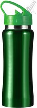 Drinkfles/waterfles 600 ml metallic groen van RVS - Sport bidon waterflessen