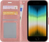 Hoes Geschikt voor iPhone SE 2022 Hoesje Book Case Hoes Flip Cover Wallet Bookcase - Rosé goud