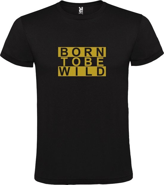 Zwart T shirt met print van " BORN TO BE WILD " print Goud size L