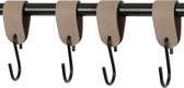 4x Leren S-haak hangers  - Handles and more® | TAUPE - maat M (Leren S-haken - S haken - handdoekkaakje - kapstokhaak - ophanghaken)