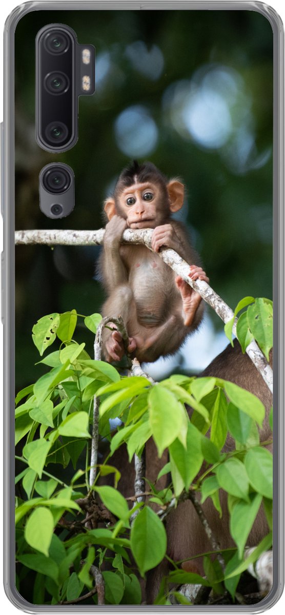 Telefoonhoesje Geschikt voor Xiaomi Mi Note 10 Pro hoesje - Baby - Aap - Takken - Siliconen Telefoonhoesje Telefoonhoesje