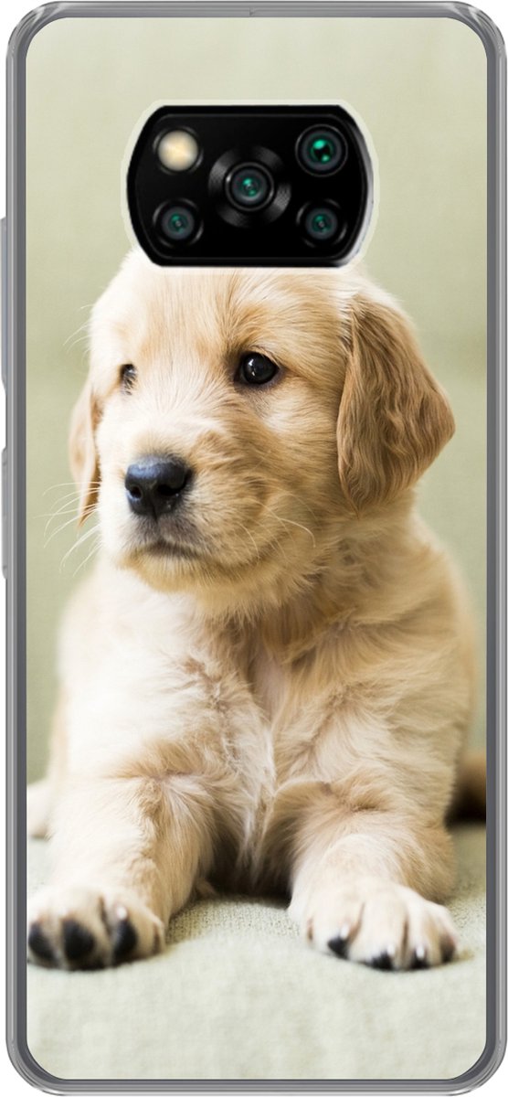 Telefoonhoesje Geschikt voor Xiaomi Geschikt voor Poco X3 Pro hoesje - Golden Retriever puppy liggend op de bank - Siliconen Telefoonhoesje Telefoonhoesje