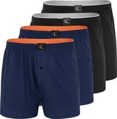 Clark Crown Wijde Boxershorts Heren 4-Pack Classics Multipack - L - Navy - Zwart