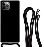 Hoesje met koord Geschikt voor iPhone 12 Pro Max - Zwart - Effen kleur - Siliconen - Crossbody - Backcover met Koord - Telefoonhoesje met koord - Hoesje met touw