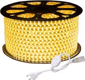 LED Strip Warm wit - 15 meter in een ROL - 220V - 5050 SMD - 60L/M - IP65 - Met Aansluitstekker