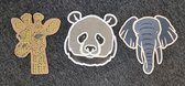 Rotan Set van 3 wandborden Panda, Giraf en Olifant - babykamer inrichting - kinderkamer