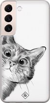 Samsung S22 hoesje siliconen - Peekaboo | Samsung Galaxy S22 case | wit | TPU backcover transparant