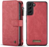 CaseMe - Hoesje geschikt voor Samsung Galaxy S22 Plus 5G - Wallet Book Case met Rits - Magneetsluiting - Rood