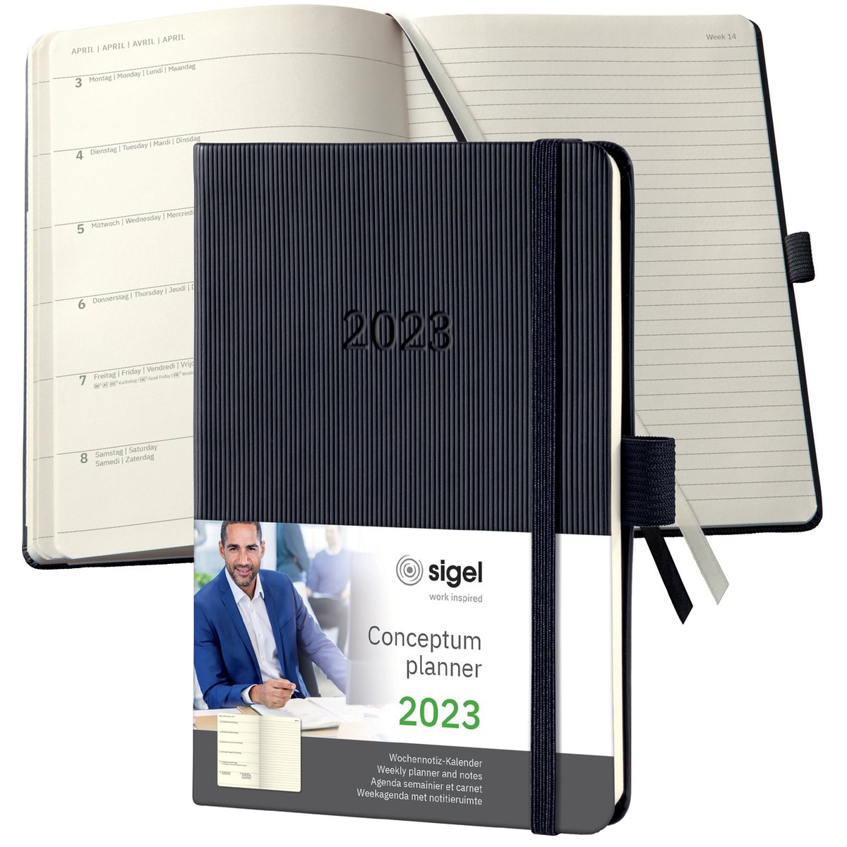 Sigel Conceptum - agenda 2023 - weekagenda - A6 - 4-talig - black - met notitieruimte - hardcover. SI-C2315