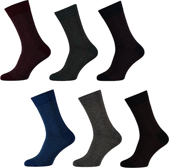 Sokken Heren - 6 Paar - Stippen - Donkere Kleuren 40-46