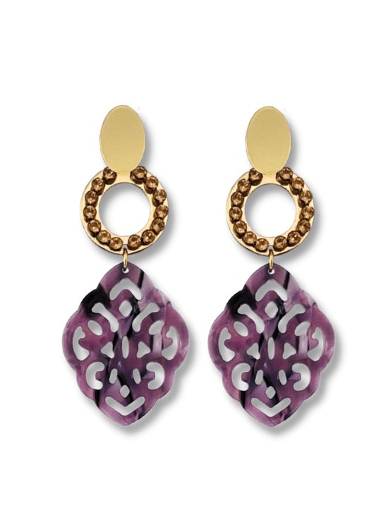 Zatthu Jewelry - N22SS431 - Inga statement oorbellen met lila paarse resin