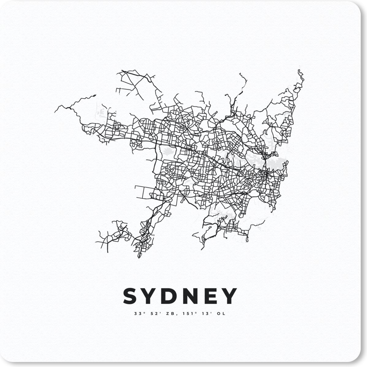 Muismat 20x20 cm - Mousepad Australië - Plattegrond - Vintage - Zwart Wit - Muismatten - Stadskaart