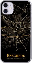 Geschikt voor iPhone 11 hoesje - Enschede - Stadskaart - Goud - Zwart - Siliconen Telefoonhoesje