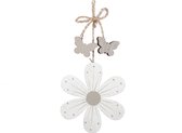 Oneiro’s Luxe pb. 4 wooden flowers/hanging white Ø8 cm – decoratie – pasen – paasdecoratie – paashaas – eieren – has – kip – gekleurde eieren – paastak – lente – feestdecoratie