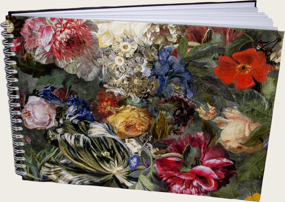 Luxe Schetsboek Tekenblok - 25 x 35 cm - A4+ - 140grams wit papier - Bloemen omslag - Ringband - WireO