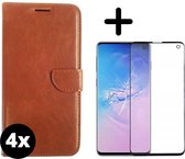 Fooniq Boek Hoesje Bruin 4x + Screenprotector 4x - Geschikt Voor Samsung Galaxy S10