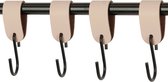 4x Leren S-haak hangers - Handles and more® | NATUREL - maat L (Leren S-haken - S haken - handdoekkaakje - kapstokhaak - ophanghaken)